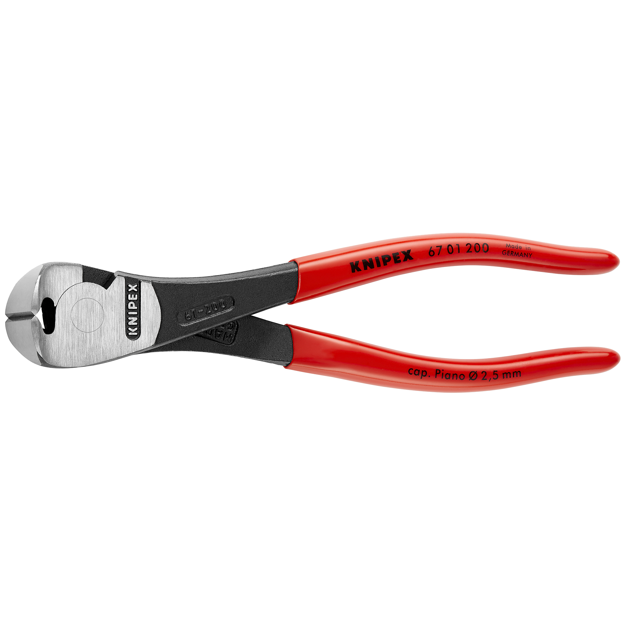 KNIPEX High Leverage End Cutting Nippers - 8in., Plastic Coating, Chrome Vanadium, 0.203in. Jaw Capacity, Model# 67 01 200